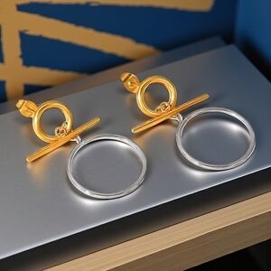 Versatile OT Buckle Two-Tone Hoop Earrings | 18K Gold Plated Stainless Steel